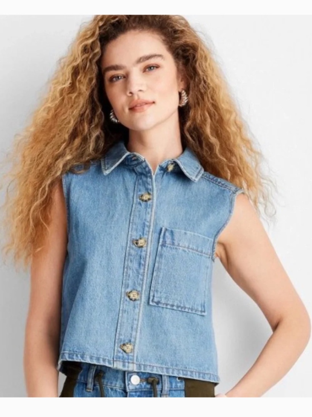 Women's Collared Button-Down Shirt - Future Collective Blue Denim